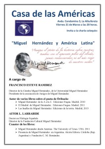 Ciclo sobre “América y Miguel Hernández” Póster.