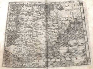 Mapa de la península Ibérica (tabula 2) incluido en la Geographia impresa en Bolonia en 1477
